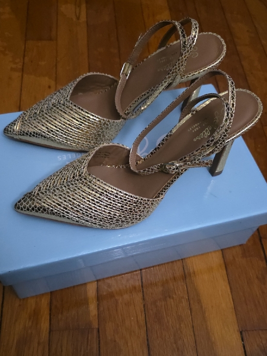 Seychelles Shoes - Seychelles Leather Metallic Gold Textured Slingback Heels